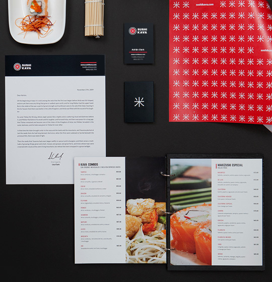 Diseño de branding y menú para Sushi Kava Diseño de marca, diseño de logotipos, branding en Monterrey